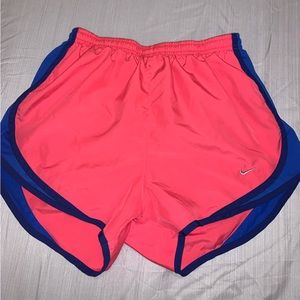 Pink and blue Nike DRI-FIT shorts embroidered logo